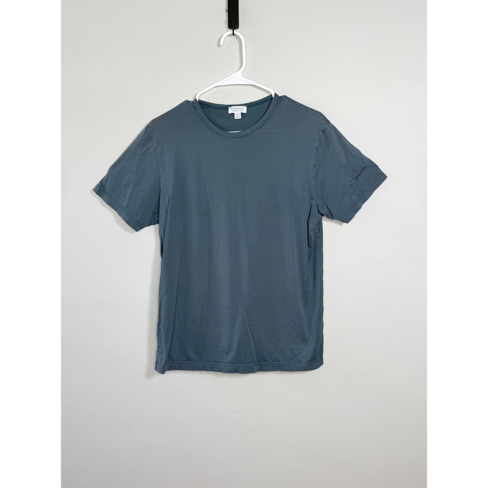 Sunspel T-Shirt Mens M Blue Gray Classic Cotton Short Sleeve Layer Made England